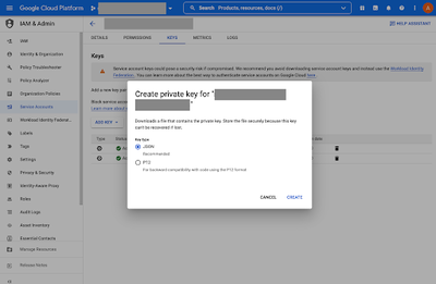 Download the key .json file.